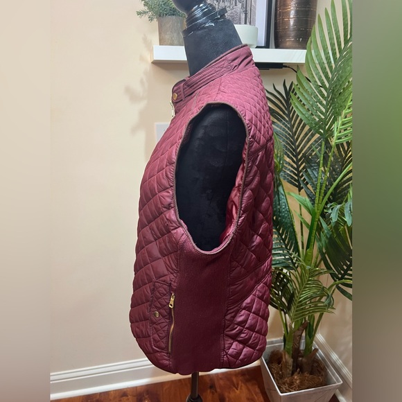 Love Tree Quilted Padded Burgundy Brown Piping Vest w/ Gold Hardware 3X - Picture 4 of 8